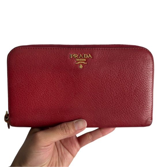 AUTHENTIC Prada Red Leather Zip Around Wallet - Picture 1 of 9